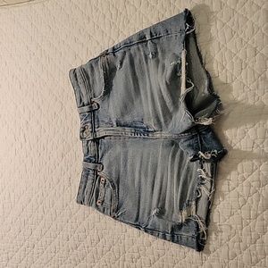 Zara Frayed Ripped Distressed Light Wash High Rise Denim Shorts 0